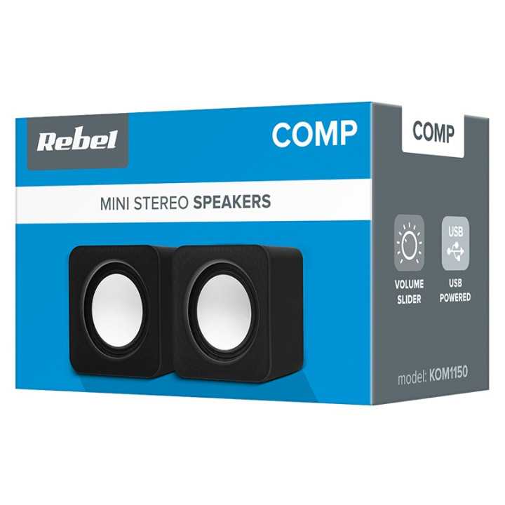 Boxe PC 2.0 2x3W 3.5 mm Jack alimentare USB 5V control volum CS-10 Rebel KOM1150