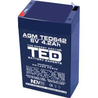 Acumulator AGM VRLA 6V 4.2Ah plumb acid 70x47x100 mm F1 terminal TED Battery Expert Holland