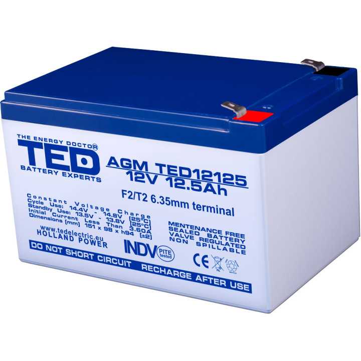 Acumulator AGM VRLA 12V 12.5Ah plumb acid 151x98x95 mm F2 terminal TED Battery Expert Holland