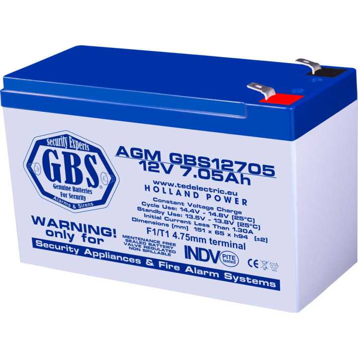 Acumulator AGM VRLA 12V 7.05Ah plumb acid pentru sisteme de securitate 151x65x95 mm F1 terminal GBS12705F1