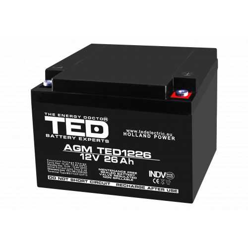 Acumulator AGM VRLA 12V 26Ah plumb acid 165x175x125 mm M5 terminal TED Battery Expert Holland