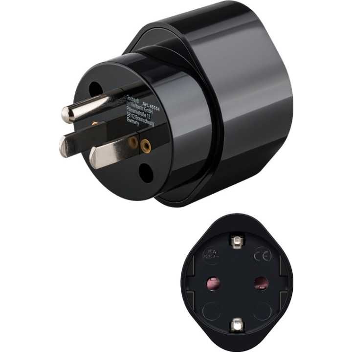 Adaptor de retea tata tip B NEMA 5-15 3pini SUA / Japonia - mama Schuko tip F CEE 7/3 250V 13A 3250W negru Goobay 45354