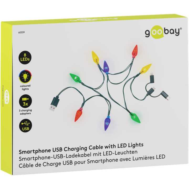 Cablu de incarcare USB pentru smartphone cu lumini LED RGB - Lightning Micro-USB USB type C 90cm Goobay 60339