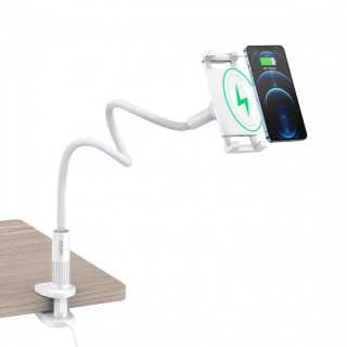 Suport reglabil de birou pentru 4.7-9.7inchi telefon/tableta si incarcare wireless alb Choetech T584F