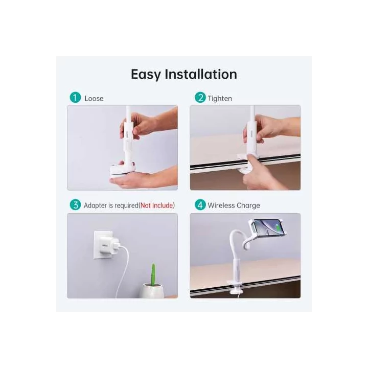 Suport reglabil de birou pentru 4.7-9.7inchi telefon/tableta si incarcare wireless alb Choetech T584F