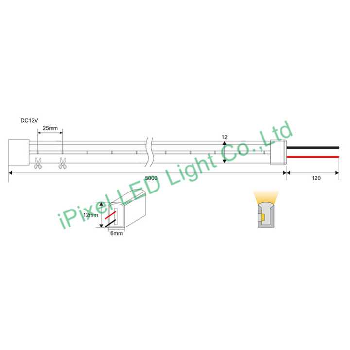 Banda LED NEON albastru 2835 24V 120LED/m 6mm IP65 8W/m 5m iPixel LED N006120BC1LZ (BLUE)