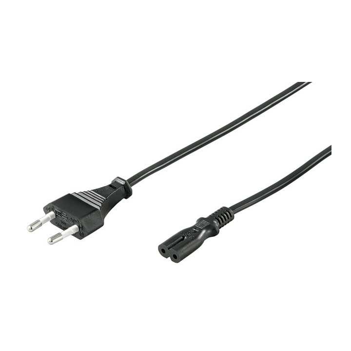 Cablu alimentare Euro la tip 2 pini 1.5m 2x0.75mm2 CUPRU 2.5A 250V negru