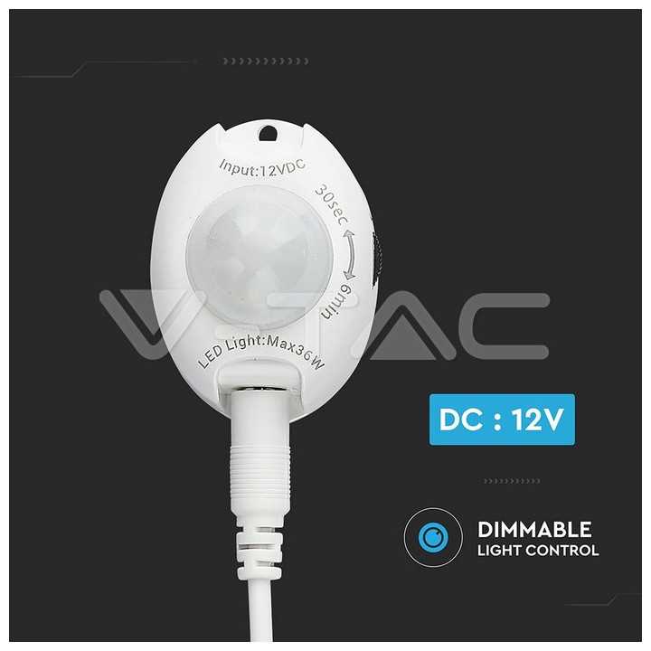 Senzor miscare pentru banda LED 12V 36W Detectie 2-5m Temporizare 3 sec - 6 min V-TAC