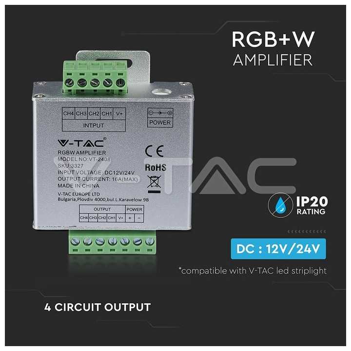 Amplificator banda LED RGB+W 12/24VDC 24A 4x 6A V-TAC