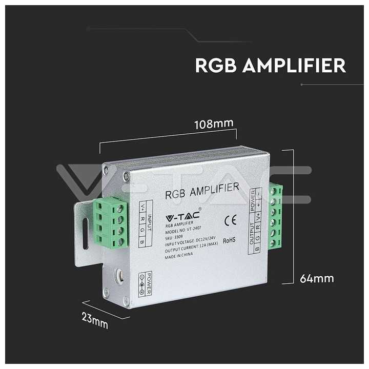 Amplificator banda LED RGB 12/24VDC 12A 3 canale x4A V-TAC