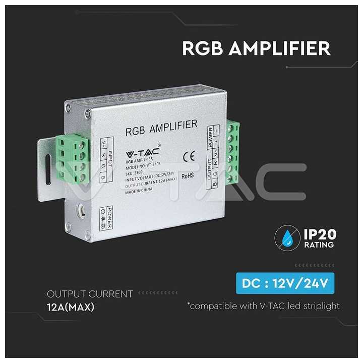 Amplificator banda LED RGB 12/24VDC 12A 3 canale x4A V-TAC
