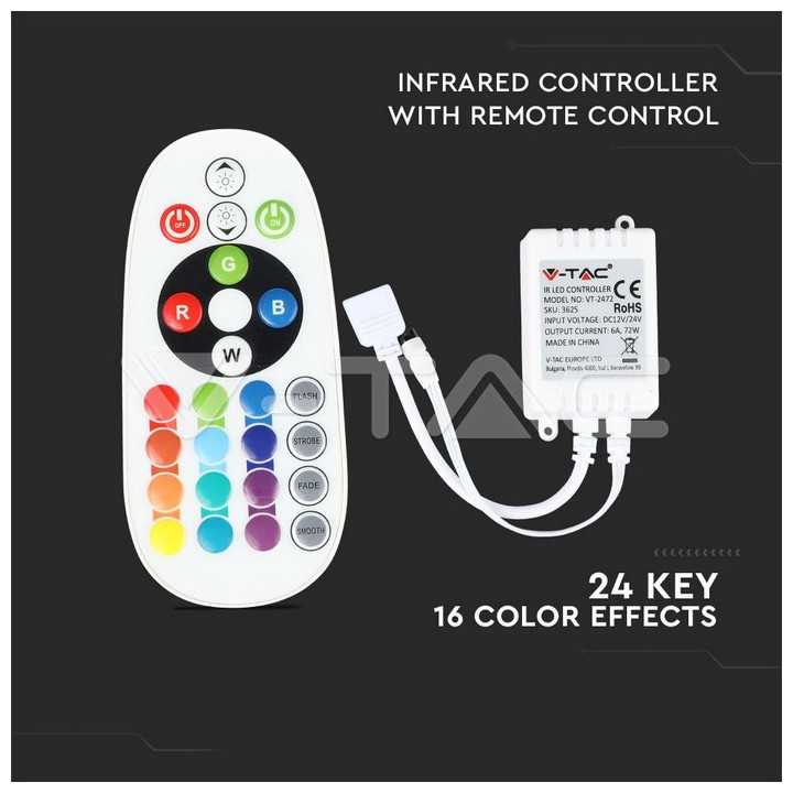 Controller LED RGB 24 butoane 12V/6A 24V/72W V-TAC