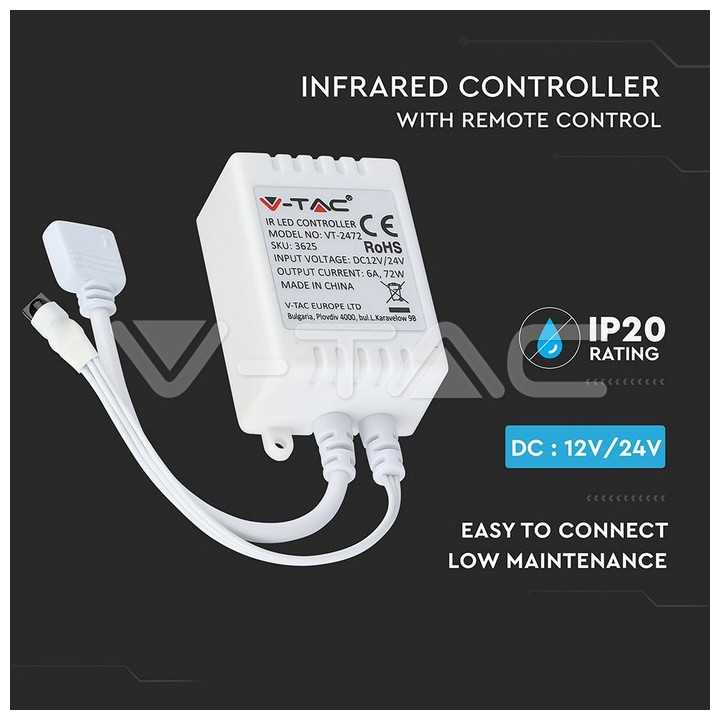 Controller LED RGB 24 butoane 12V/6A 24V/72W V-TAC