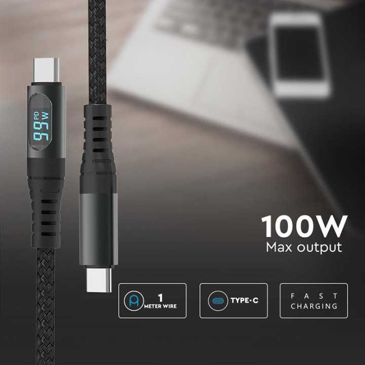 Cablu USB Type C - USB Type C 1m cu afisaj 5A V-Tac SKU-7746