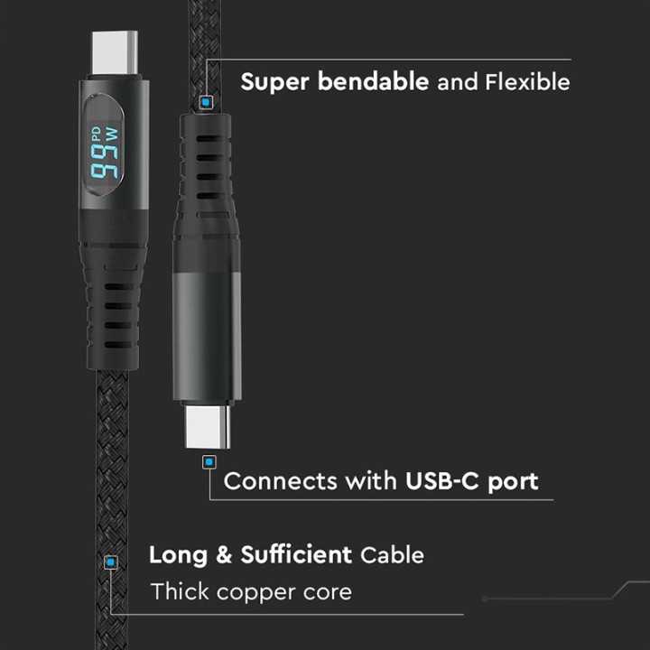 Cablu USB Type C - USB Type C 1m cu afisaj 5A V-Tac SKU-7746