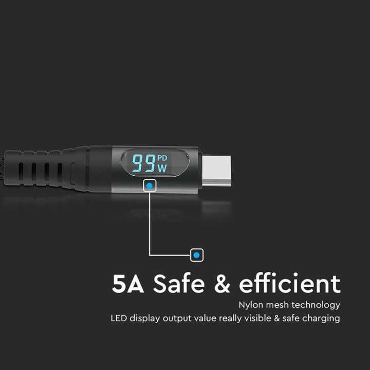 Cablu USB Type C - USB Type C 1m cu afisaj 5A V-Tac SKU-7746