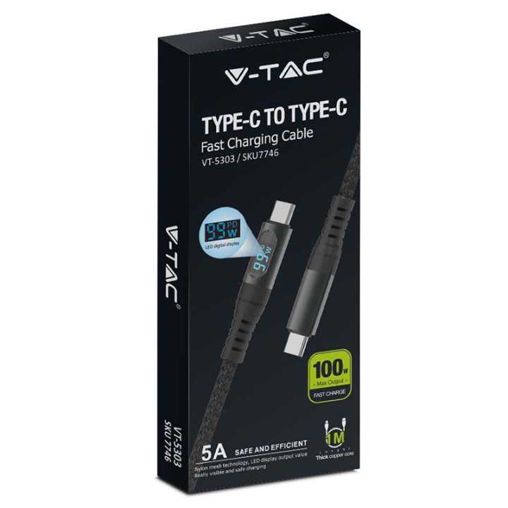 Cablu USB Type C - USB Type C 1m cu afisaj 5A V-Tac SKU-7746