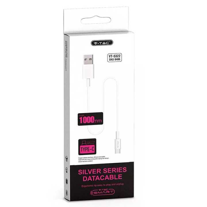 Cablu USB Type C 1m 2.4A alb SILVER EDITON V-TAC SKU-8486