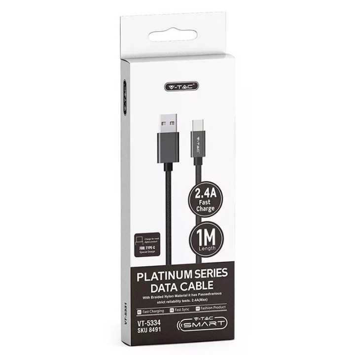 Cablu USB TYPE C 1m negru 2.4A PLATINUM EDITION V-Tac SKU-8491