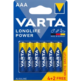 Set 6 baterii alcaline LONGLIFE POWER AAA LR3 4+2buc VARTA
