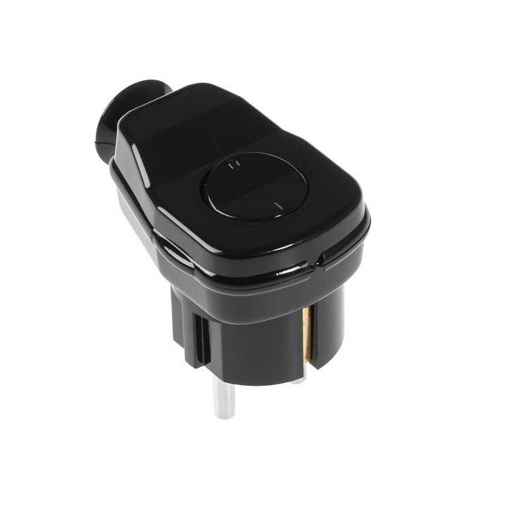 Stecher Shuko iesire laterala negru cu intrerupator WT-16U/LK/BK Plastrol