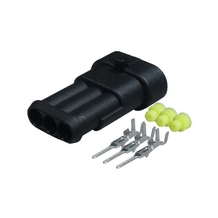 Set conector cablu Superseal 1.5 tata mufa 3 pin 3 pini inclusi + 3 garnituri incluse IP67 TE Connectivity 282105-1-SET-M