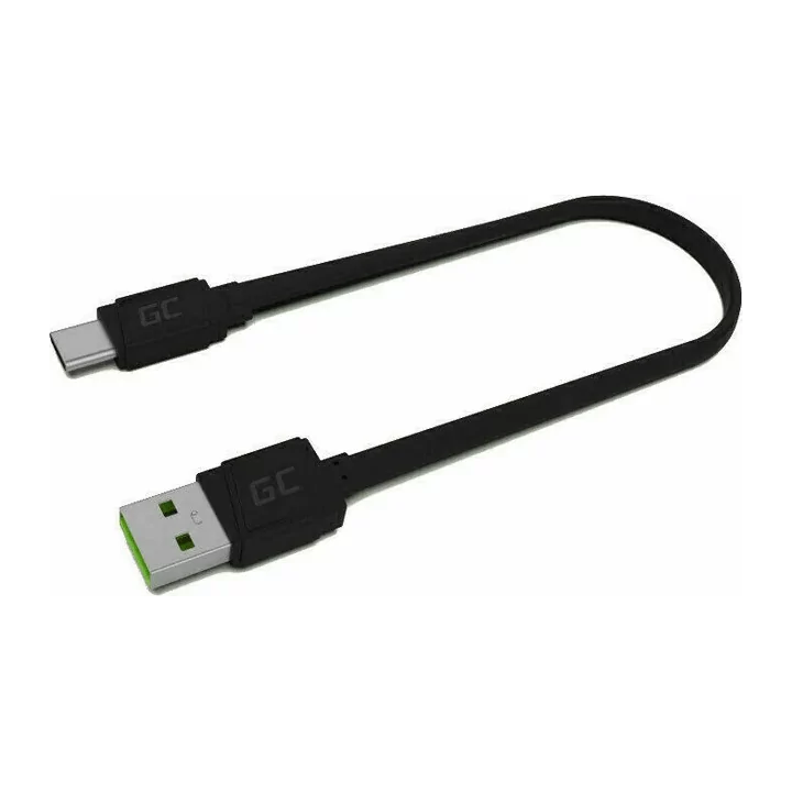 Cablu USB 2.0 A mufa - USB type C mufa 0.25m plat negru Green Cell KABGC03