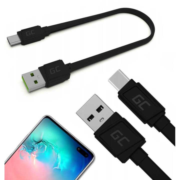 Cablu USB 2.0 A mufa - USB type C mufa 0.25m plat negru Green Cell KABGC03