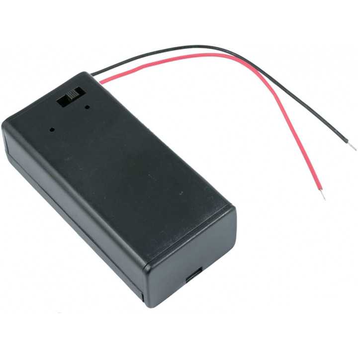 Suport baterie 1x 9V 6F22 6LR61 cu fire 150mm cu comutator neagra COMF SBH-9VAS