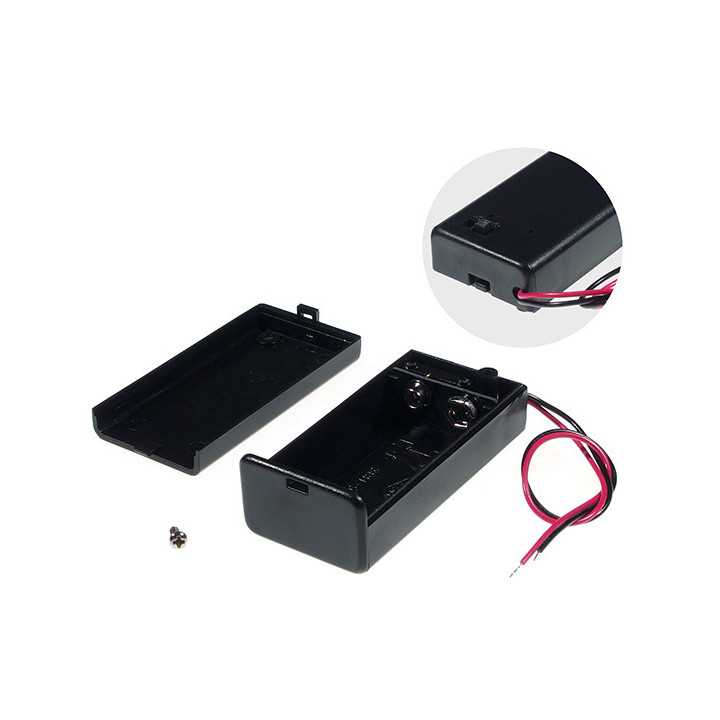 Suport baterie 1x 9V 6F22 6LR61 cu fire 150mm cu comutator neagra COMF SBH-9VAS