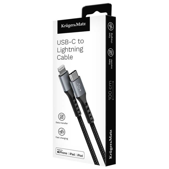 Cablu USB type C - Lightning certificat MFI 1m 3A bumbac OFC Kruger&Matz
