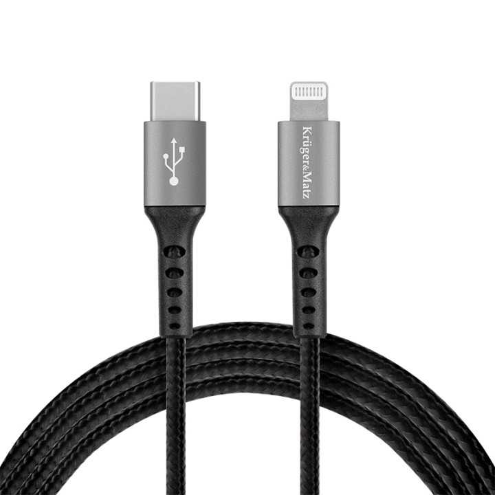 Cablu USB type C - Lightning certificat MFI 1m 3A bumbac OFC Kruger&Matz