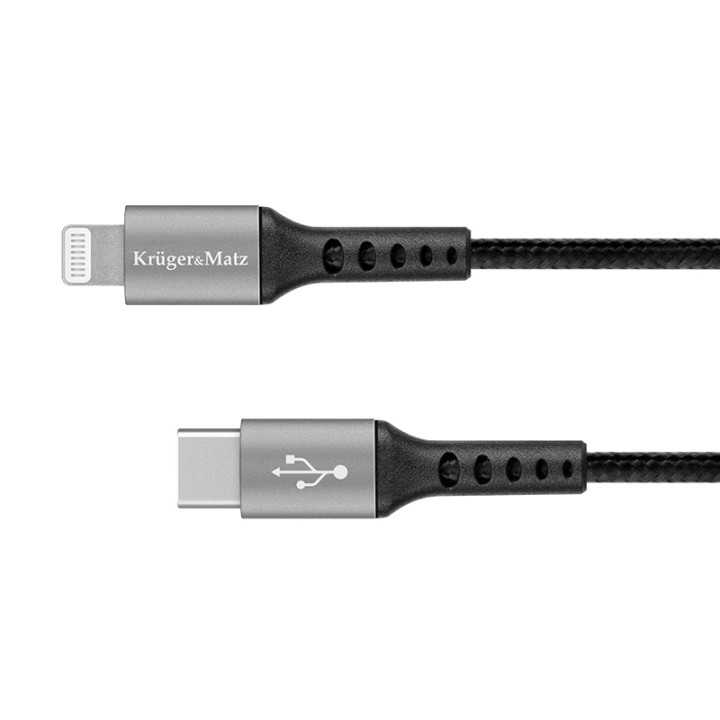 Cablu USB type C - Lightning certificat MFI 1m 3A bumbac OFC Kruger&Matz