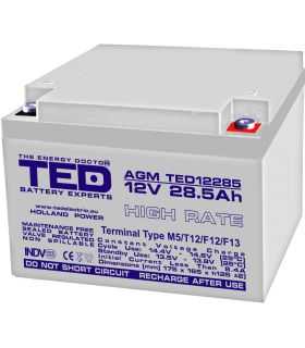 Acumulator AGM VRLA plumb acid 12V 28.5A High Rate 165x175xh126mm M5 TED Battery Expert Holland TED003447 5949258003447