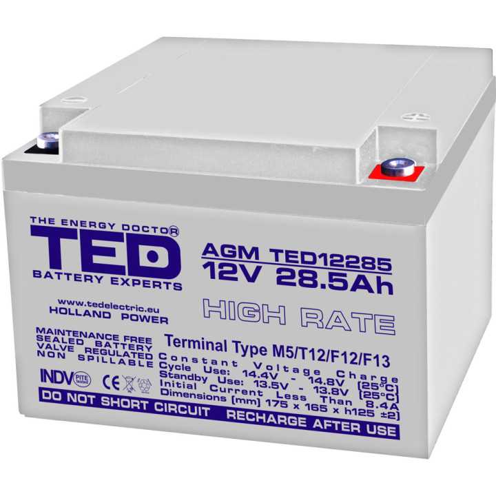 Acumulator AGM VRLA plumb acid 12V 28.5A High Rate 165x175xh126mm M5 TED Battery Expert Holland TED003447 5949258003447