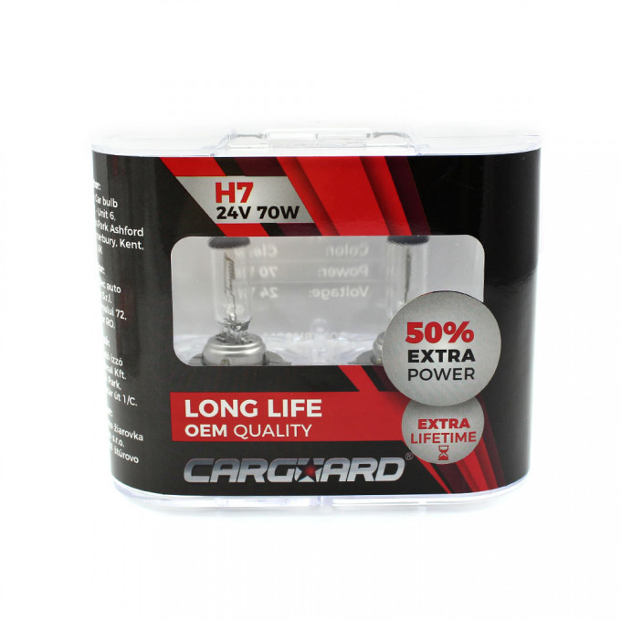 Set de 2 becuri halogen 24V H7 70W alb cald LONG LIFE Carguard [2]
