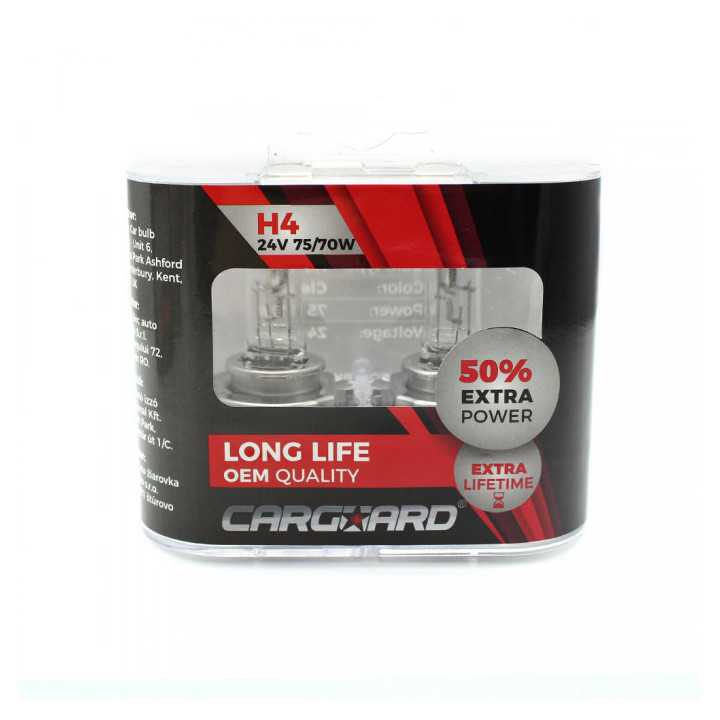 Set de 2 becuri Halogen 24V H4 70W +50% Intensitate LONG LIFE CARGUARD