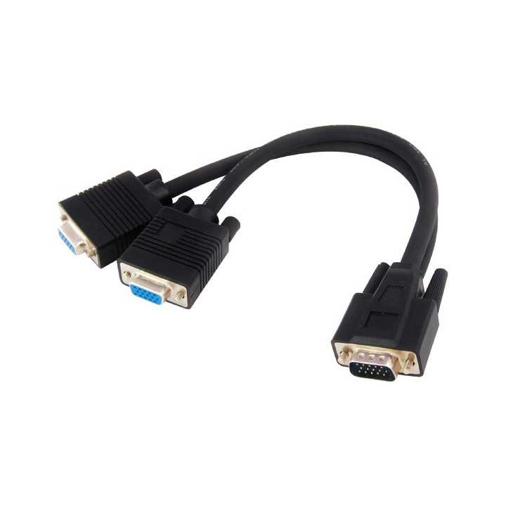 Splitter VGA 15 pini tata la 2x VGA mama 15 pini crem