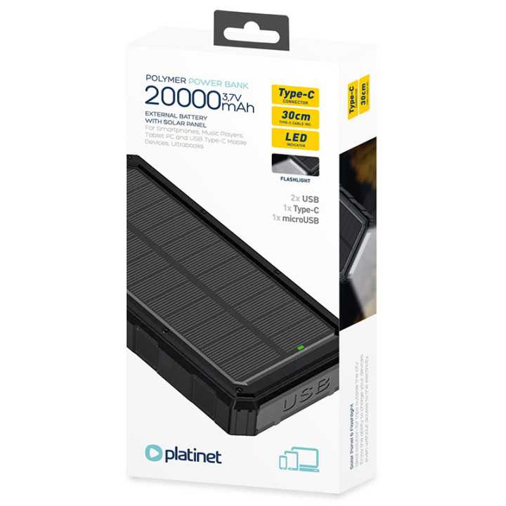 POWER BANK SOLAR 20000 MAH PLATINET