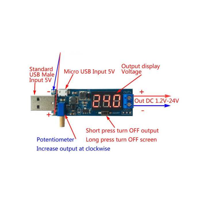 Modul USB STEP UP intrare DC 3.5-12V iesire DC 1.2-24V