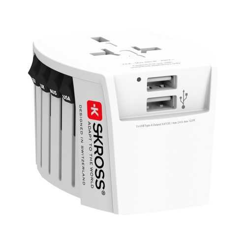 Adaptor priza universal Skross 1.302960 cu 2 porturi USB-A