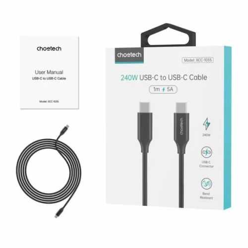 Cablu USB type C - USB type C PD 240W 5A 1m negru textil Choetech XCC-1035-BK