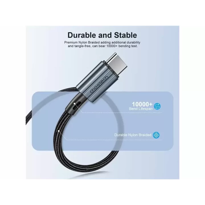 Cablu USB type C - USB type C PD 60W 3A 2m negru textil Choetech XCC-1015-BK