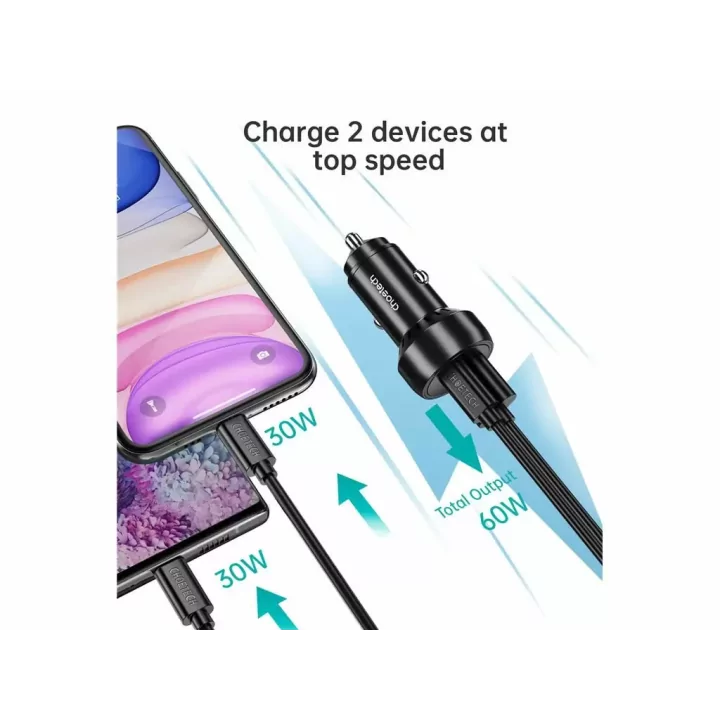 Incarcator auto Choetech TC0014 1x USB type C 1x USB A PD 60W TC0014-BK