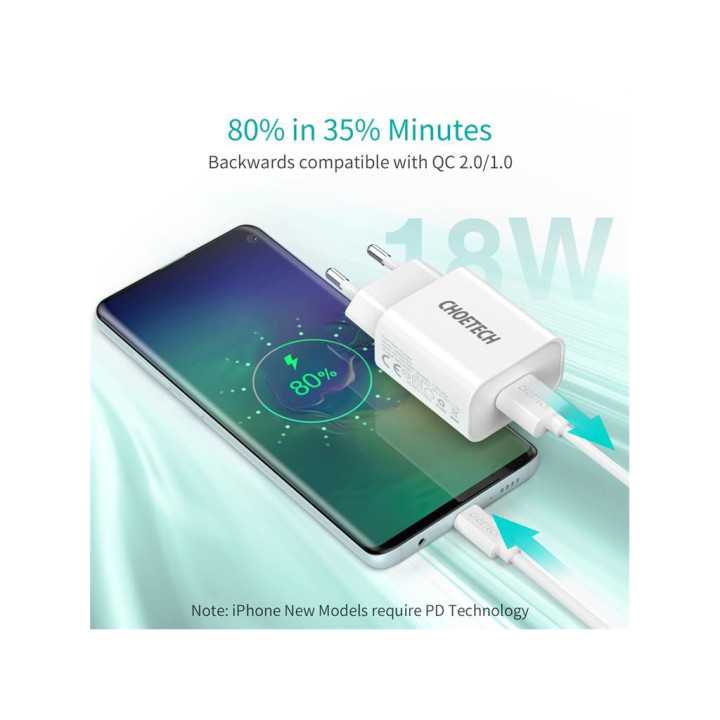 Incarcator retea Choetech 1x USB A QC 3.0 18W alb Q5003-EU-WH