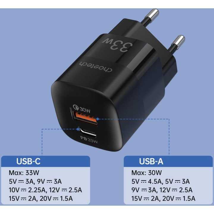 Incarcator retea Choetech PD5006-EU-BK 33W 1x USB TYPE C 1x USB-A
