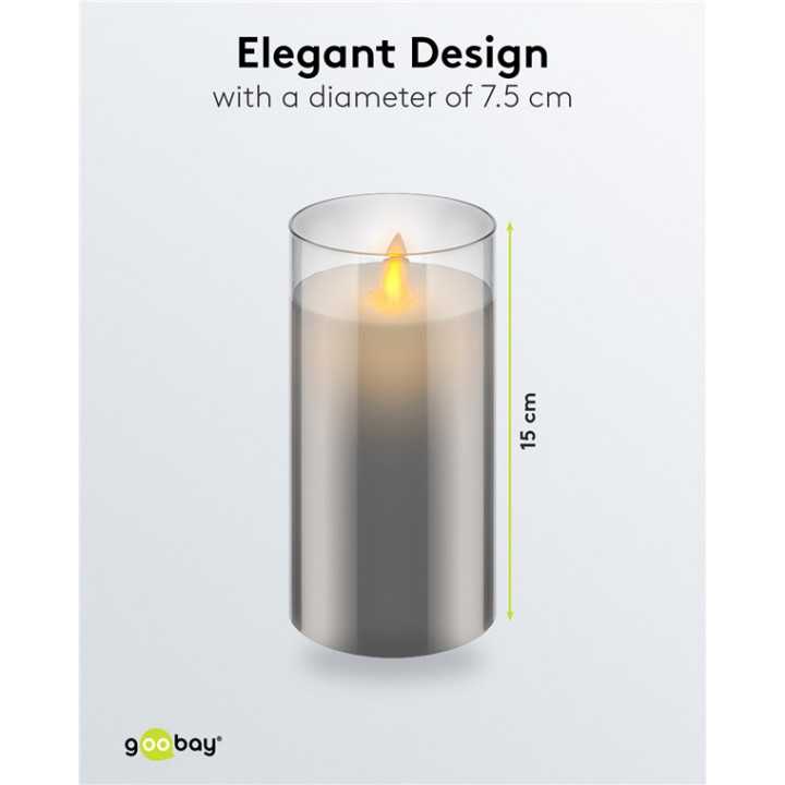 Lumanare LED Real Wax din sticla 7.5x15cm 3x AAA Goobay 60372