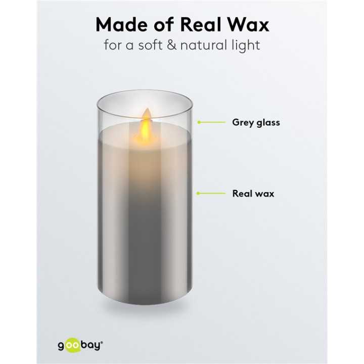 Lumanare LED Real Wax din sticla 7.5x15cm 3x AAA Goobay 60372