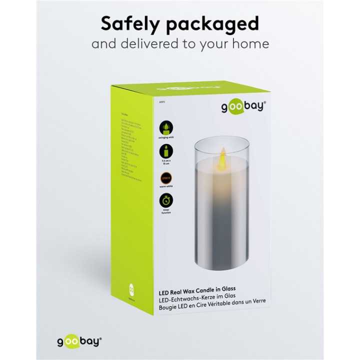 Lumanare LED Real Wax din sticla 7.5x15cm 3x AAA Goobay 60372