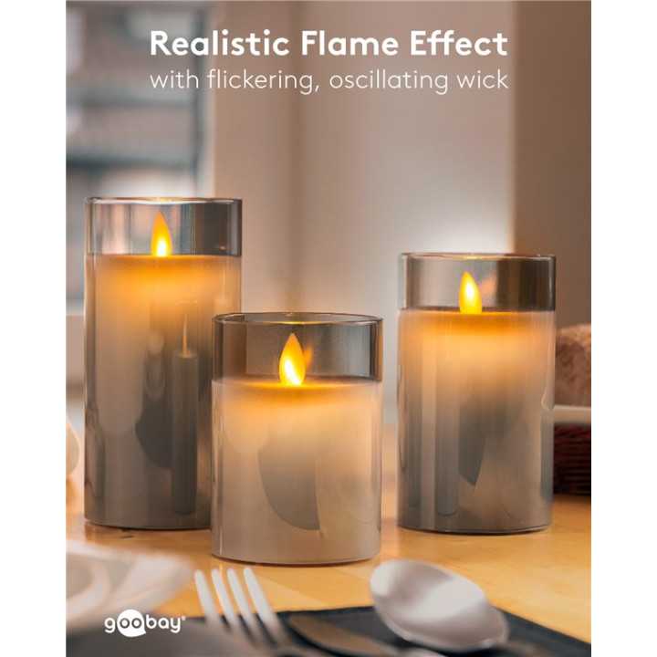 Lumanare LED Real Wax din sticla 7.5x15cm 3x AAA Goobay 60372